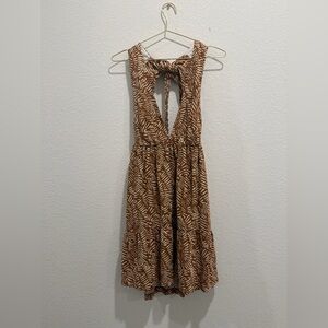 House of Harlow 1960 Brown Animal print linen halter mini Sleeveless Dress